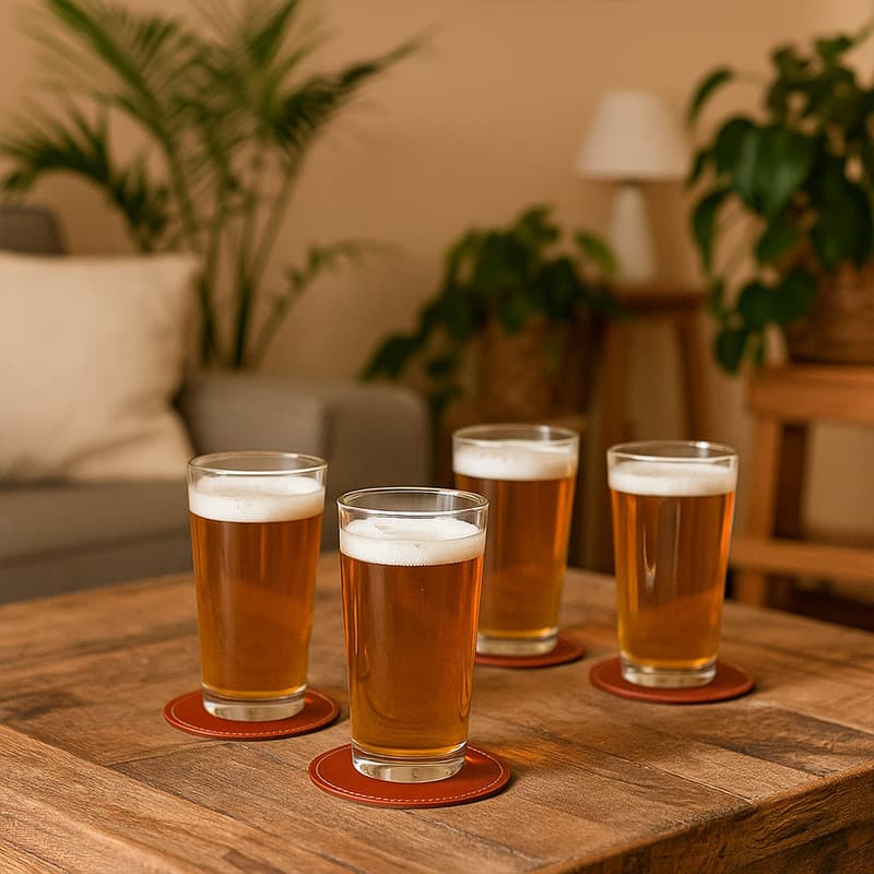 Kit Porta-Copos Mesa Estilo Luxo Couro Costurado 6 Peças Antiderrapante e Seguro