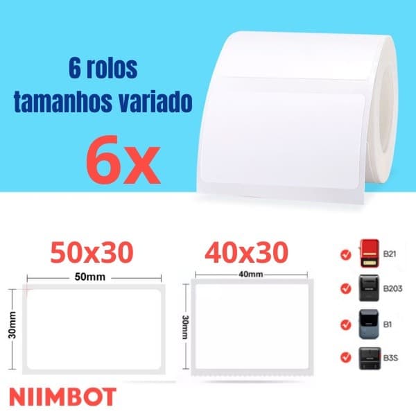 6 Etiqueta Niimbot B21 | B1 | B3S | B203 Tamanho Variado