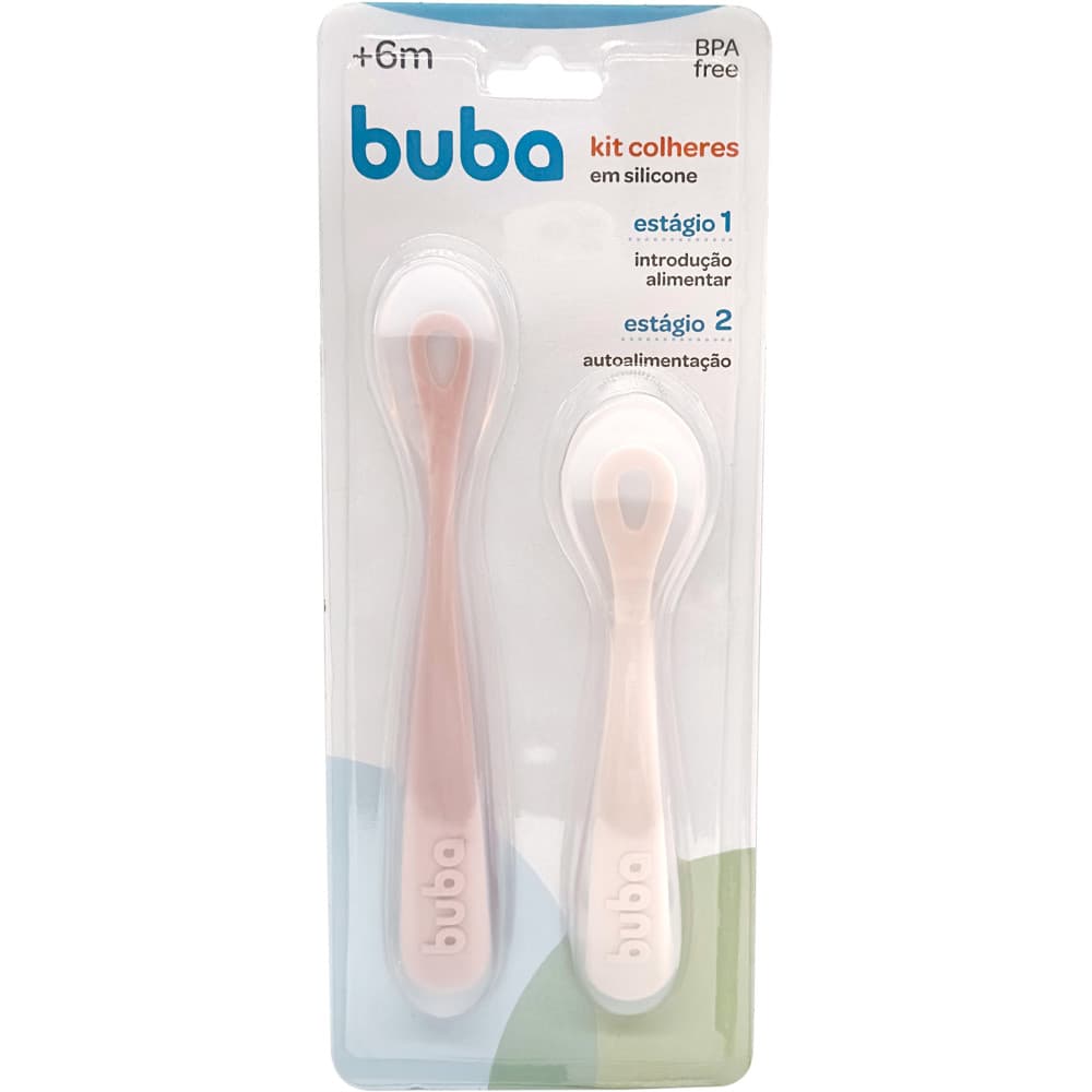 Kit 2 Colheres Silicone Buba Colher 2 Estágios Introdução Alimentar Infantil Bebê Alimentação Papinha Buba 6 Meses