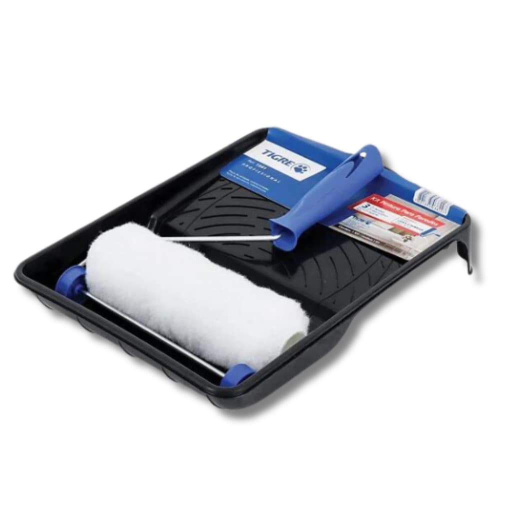 Kit Pintura Parede 3 Peças com Rolo de Pintura para Parede 23cm com Suporte e Bandeja Kit 3Pçs Tigre Ref 1541