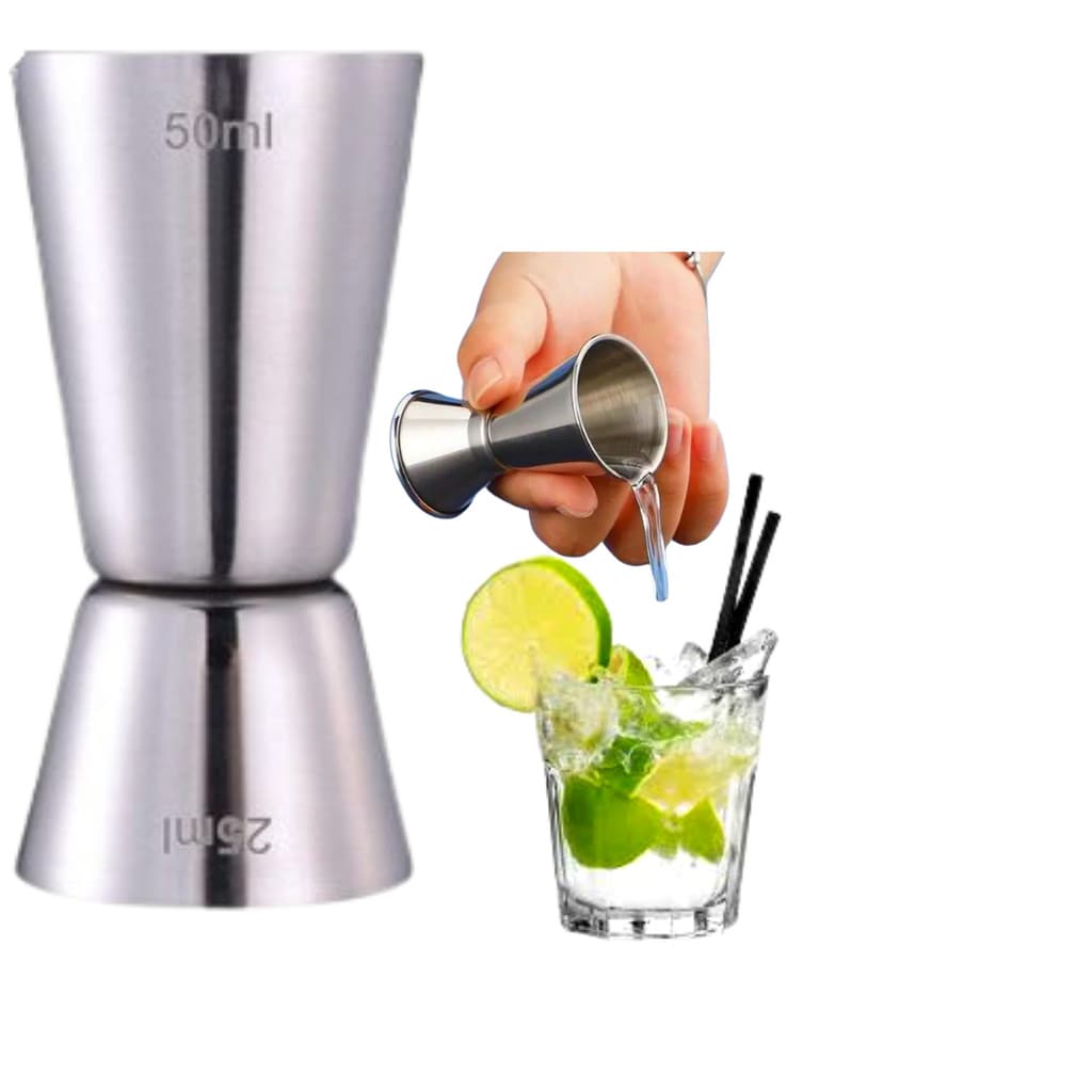 Dosador Duplo Para Bebidas  Em Aço Inox Medidas 25 ml e 50 ml Para Barman Bartender Bares Restaurantes e Uso Doméstico