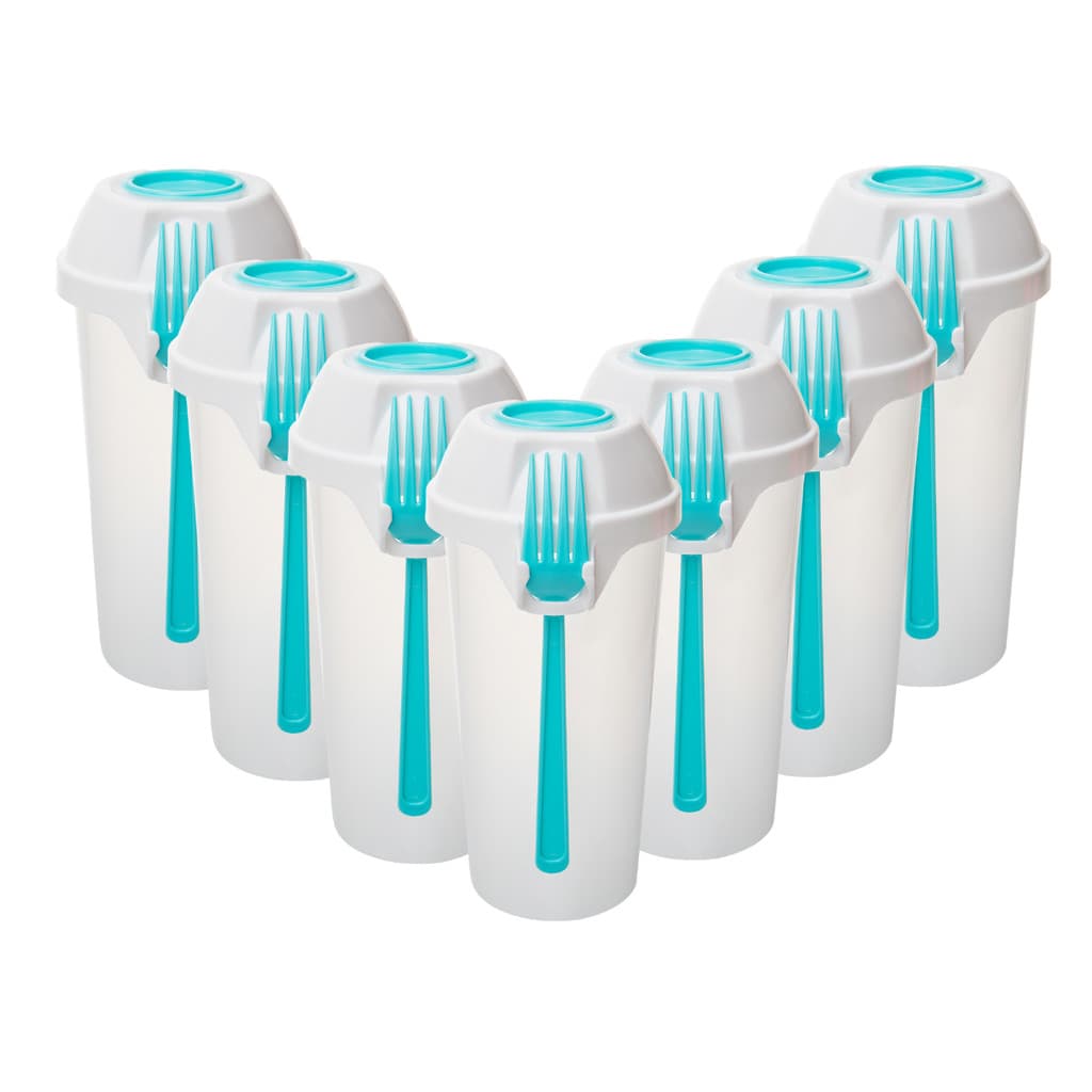 Copo Para Salada e Frutas 850ml com Garfo e Porta Tempero Plástico Resistente Fit Kit 8pçs