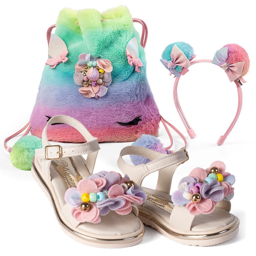 Kit Sandalia Infantil Menina Feminina Sandalinha Unicornio