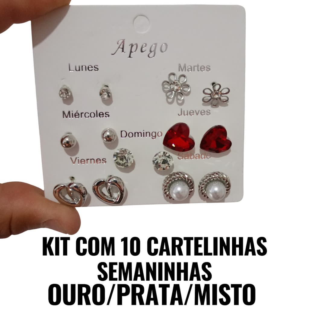 KIT COM 10 CARTELA DE SEMANINHA TOTAL 70 BRINCOS IDEAL PARA REVENDA OU PRESENTE