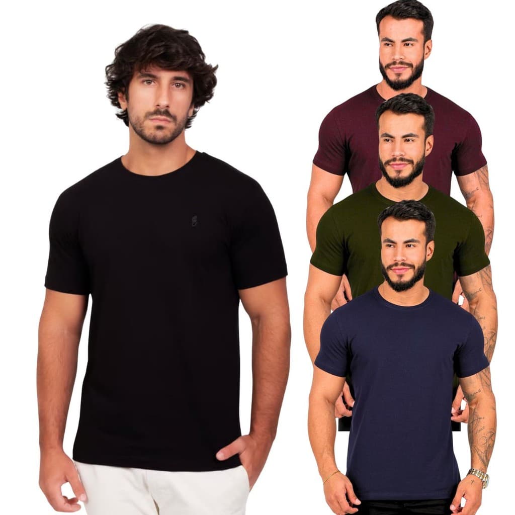 Camiseta Masculina Algodão Egípcio Camisa Basica Não Amassa
