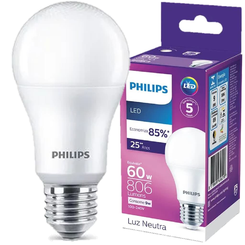 Kit 6 Lampada Led Bulbo Philips 9w Branco Neutro 4000K E27