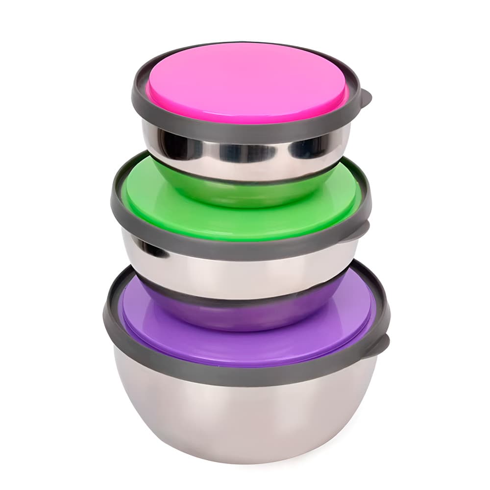 Kit Tigelas Aço Inox Com Tampa Colorida Cozinha Geladeira