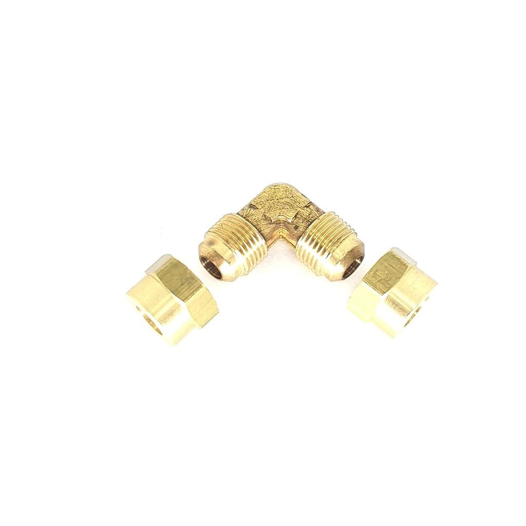 Kit Cotovelo Latão 1/4 Sae macho + 2 Porca Tubo Cobre Flange