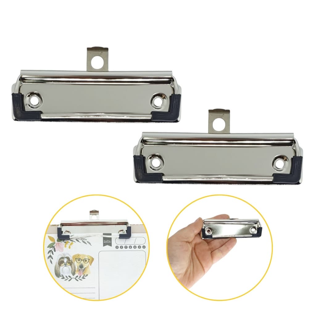 Kit Clip Presilha Encadernação Prancheta Prata 2 Unidades