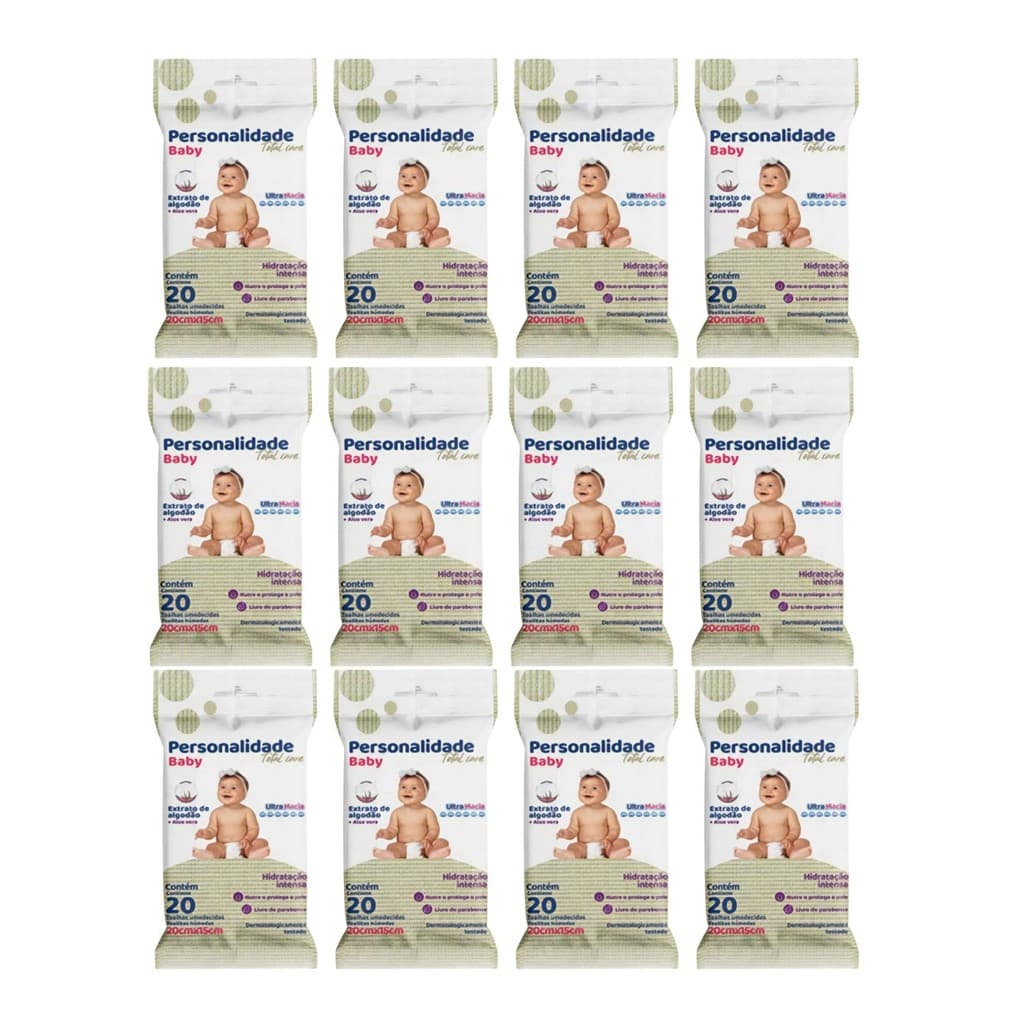 Kit C12 Lenço Umedecido Pocket C20 - Personalidade Baby