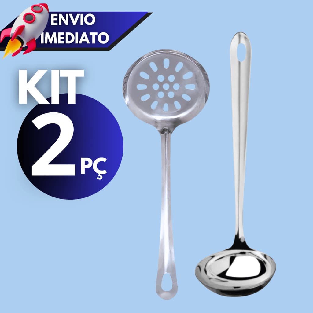 Kit 1/2 Utensílios de Inox Concha e Escumadeira Para Cozinha, Restaurantes e Buffets