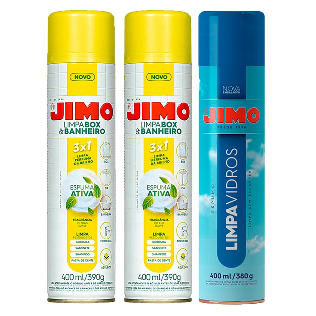 Kit Jimo 1 Limpa Vidros Espelhos 2 Limpa Box & Banheiro