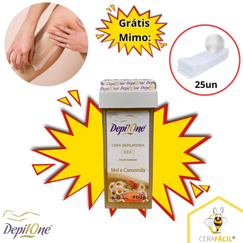 kit Cera depilatória morna roll on 100g Depil One + Lenço depilação