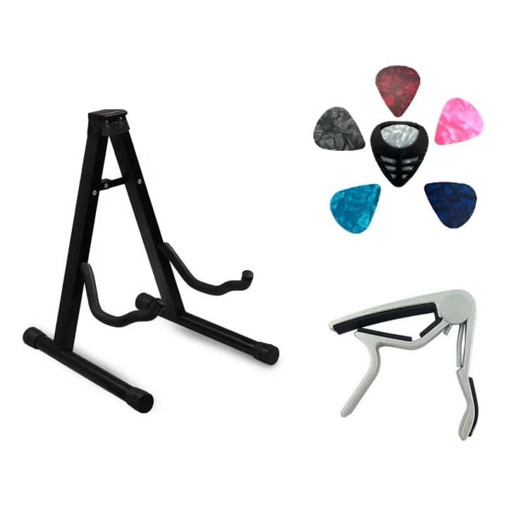 Kit Suporte Chão Violão+ Capo+6 Palhetas+ 1 Porta Palhetas