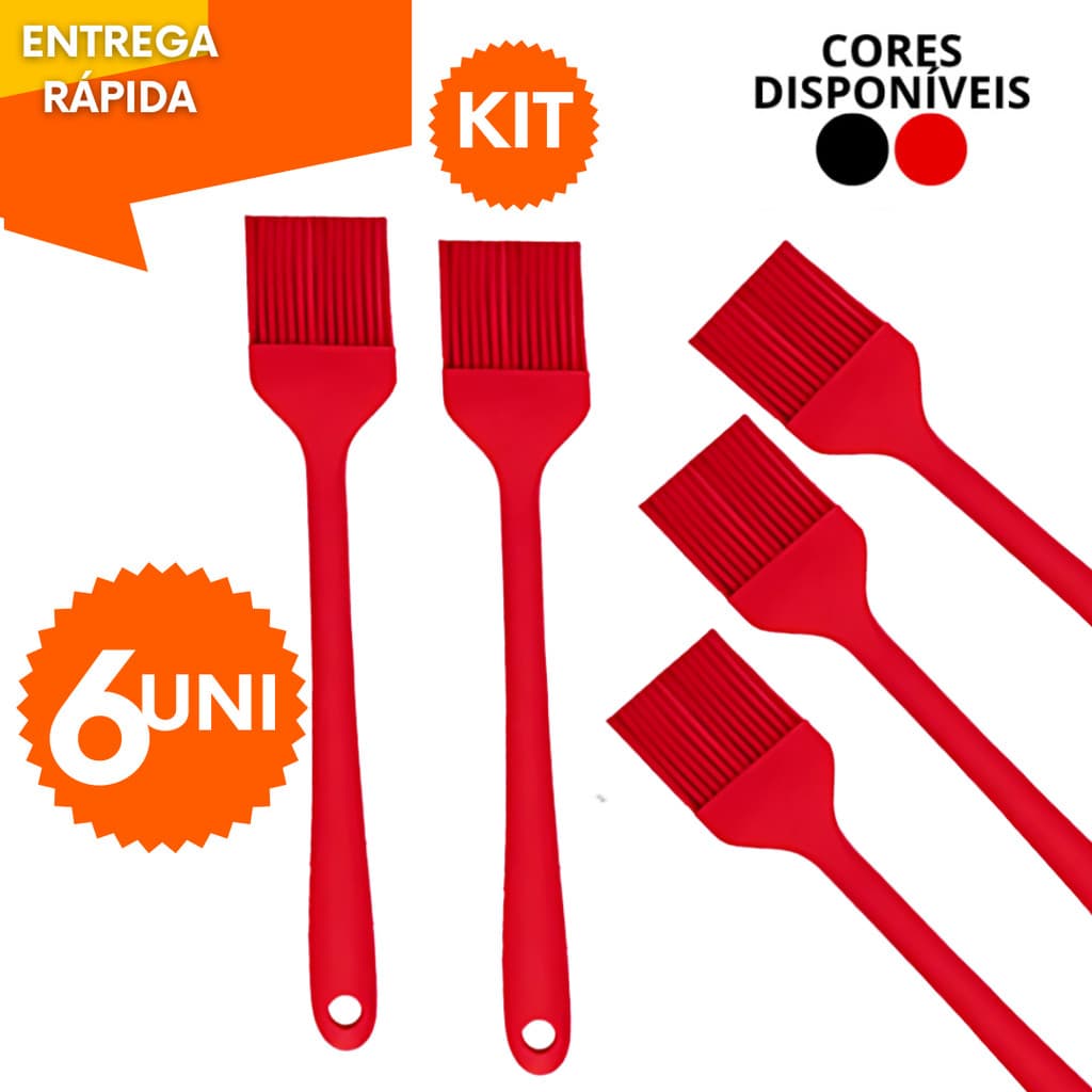 Jogo Utensilos 6 Pincel de Silicone 27cm Para Massa Resistente Premium Para Casa Restaurante Altas Temperaturas Cozinha