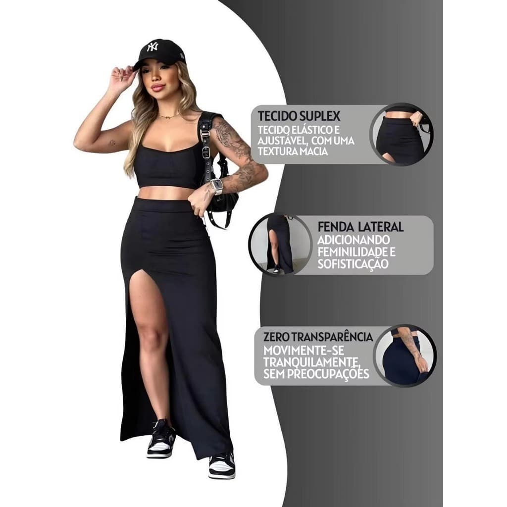 Saia Longa Fenda Feminina Modinha Suplex Verão Longuete Blogueira Moda Gringa
