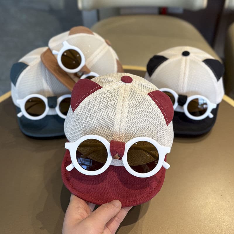 Boné De Beisebol Do Bebê Da Orelha Caixa Com Óculos De Sol Destacáveis Verão Malha Crianças Pato Língua Infantil Meninos