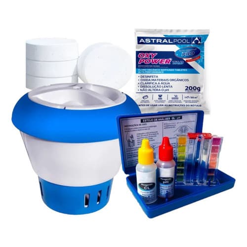 Kit Pastilha De Cloro Com Kit Teste Ph E Clorador Flutuante