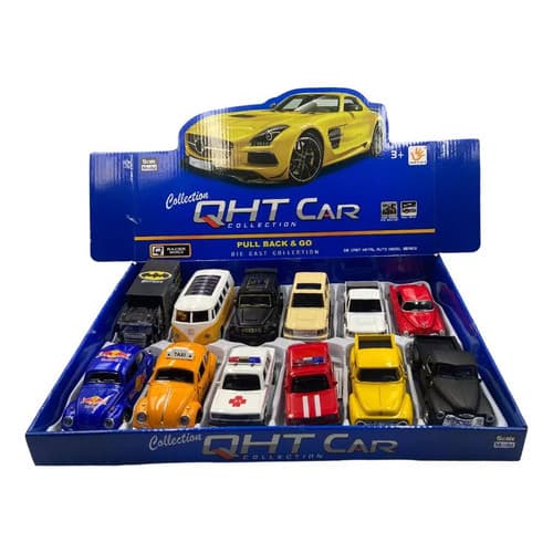 Kit 12 Carrinhos De Ferro Miniatura Fricção Sortidos Caixa Colecionável Decoração Presente Metálicos