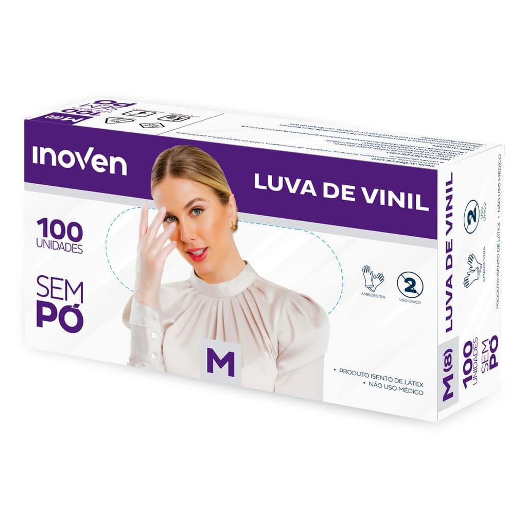 Luvas de Vinil Descartável Sem Pó Caixa 100 Unidades P M G Resistentes