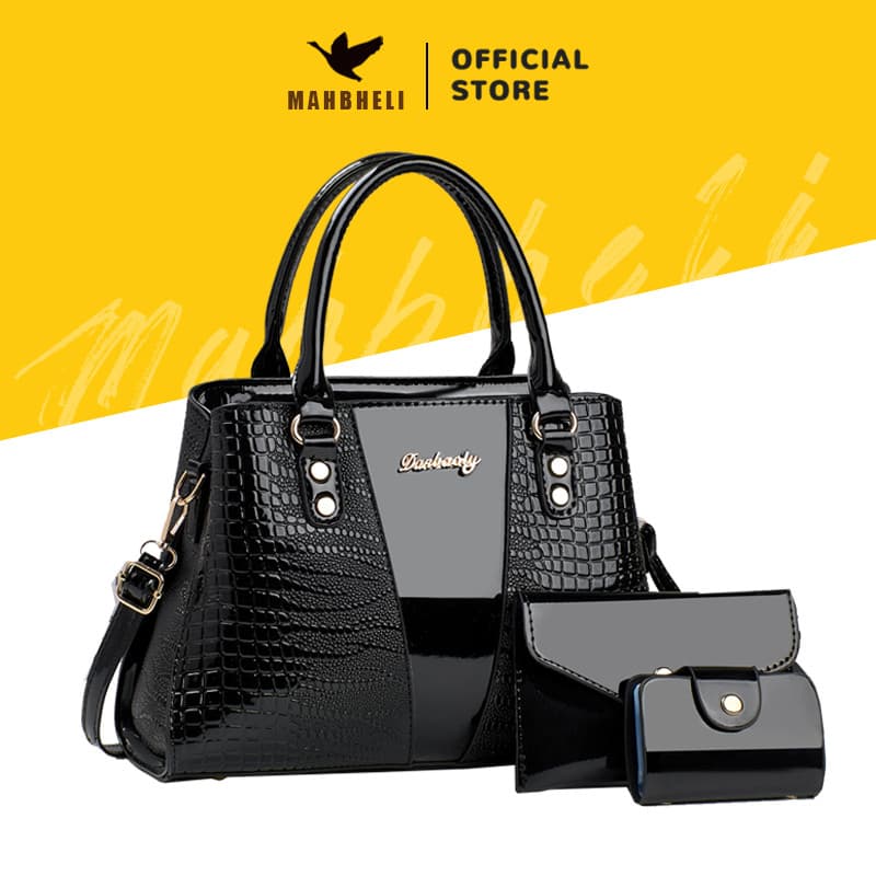 MAHBHELI Conjunto de 3 Mochilas Femininas Textura Crocodilo｜Estilo Streetwear｜Grande Capacidade + Sacola