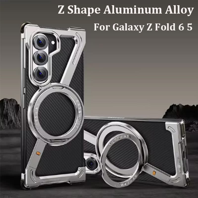 Forma De Titânio Metal Caso Para Samsang Galaxy Z Fold 7 6 5 S26 S25 S24 Ultra Liga Alumínio Pára-Choques Rotação Magnét
