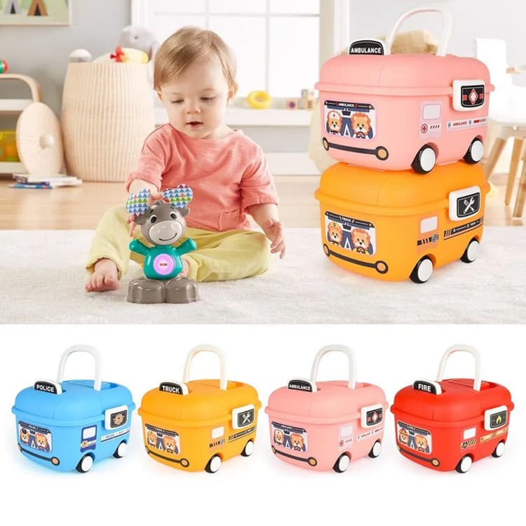 Caixa Organizadora Lancheira Infantil Brinquedo Carro Rodinha Bombeiro Policia Ambulancia Food Truck