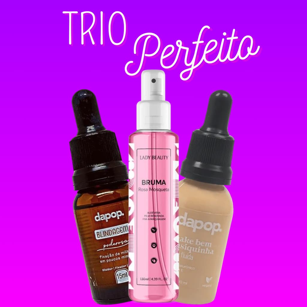 Kit Blindagem Poderosa 15 ml + Bruma Rosa Mosqueta + Base Fluída Bem Basiquinha