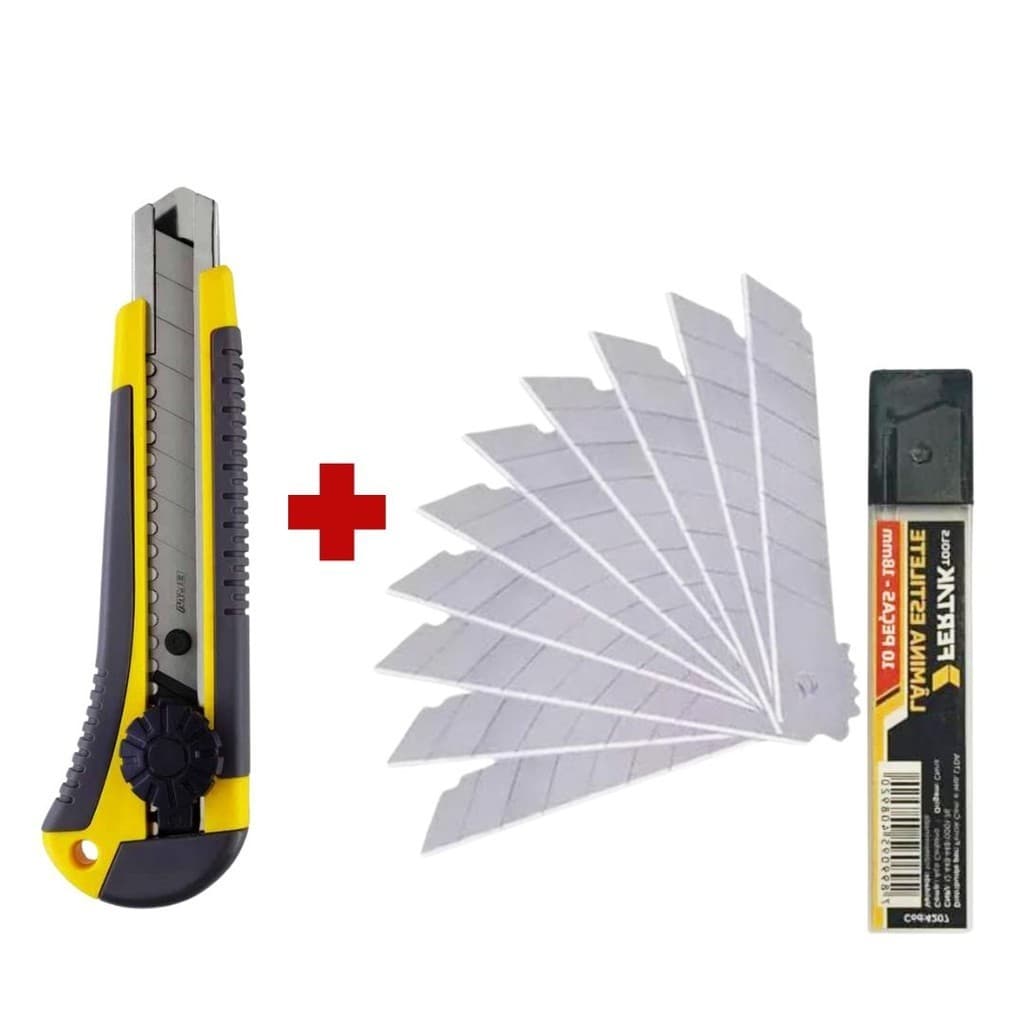 Estilete Profissional Com Trava Giratoria Brw 18mm Emborrachado Metal Aço + Refil 10 Lâminas Larga 18mm Refil Estilete 4207 Fertak