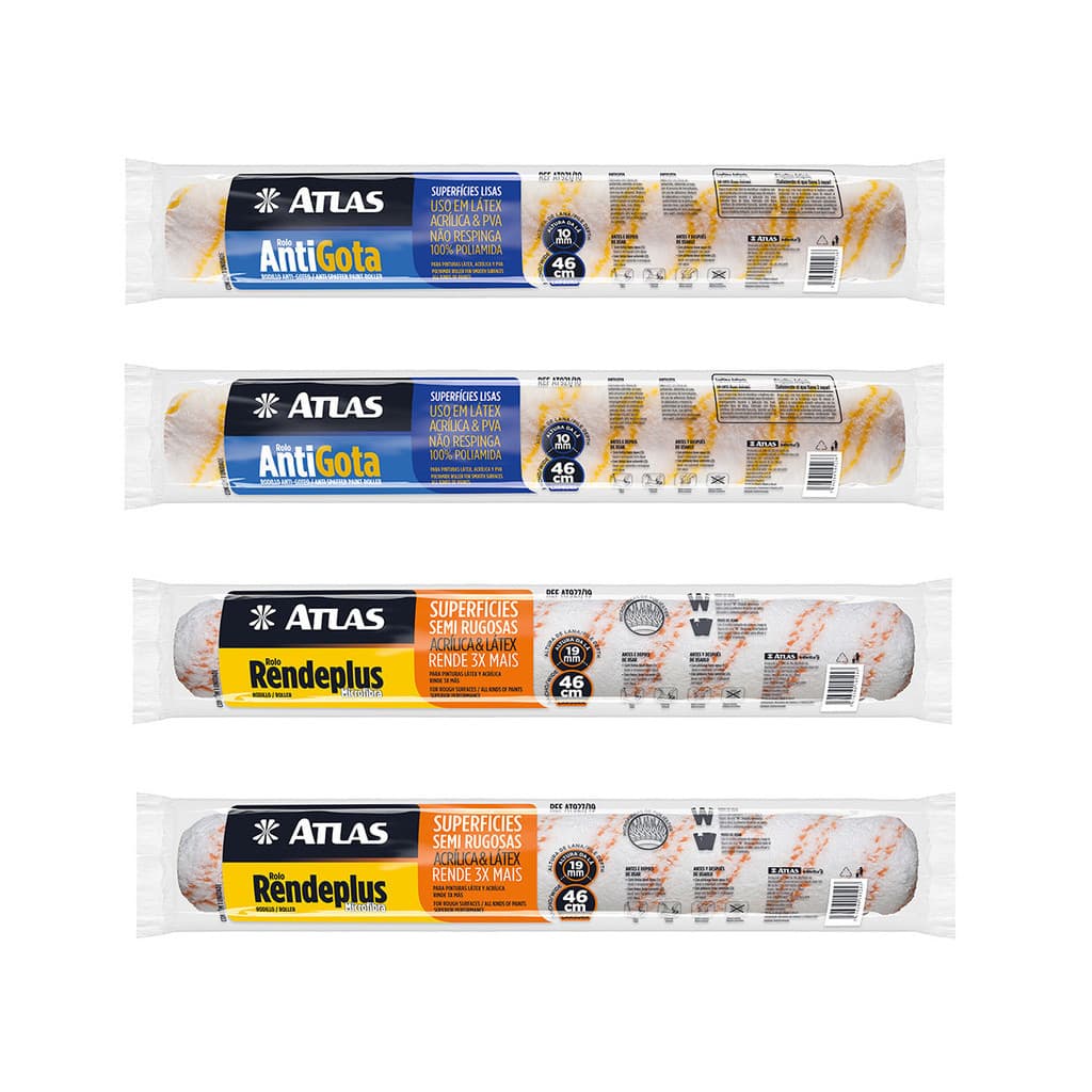 Kit Atlas pintura 46cm 2 Rolos Antigotas  2 Rolos Rendeplus
