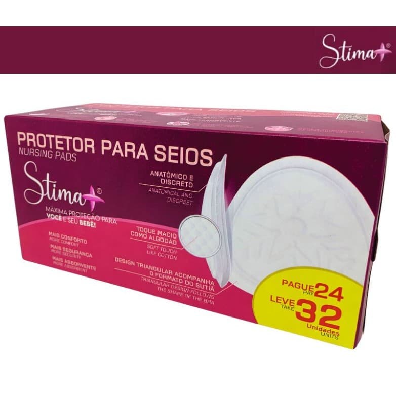 ABSORVENTE DE SEIOS STIMA+ CAIXA COM 32 UNIDADES – TECNOLOGIA NACIONAL