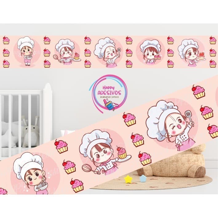 Faixa Adesiva Decorativa Parede Confeitaria Cupcake Bolo Doces Adesivo Decoração Loja Vitrine