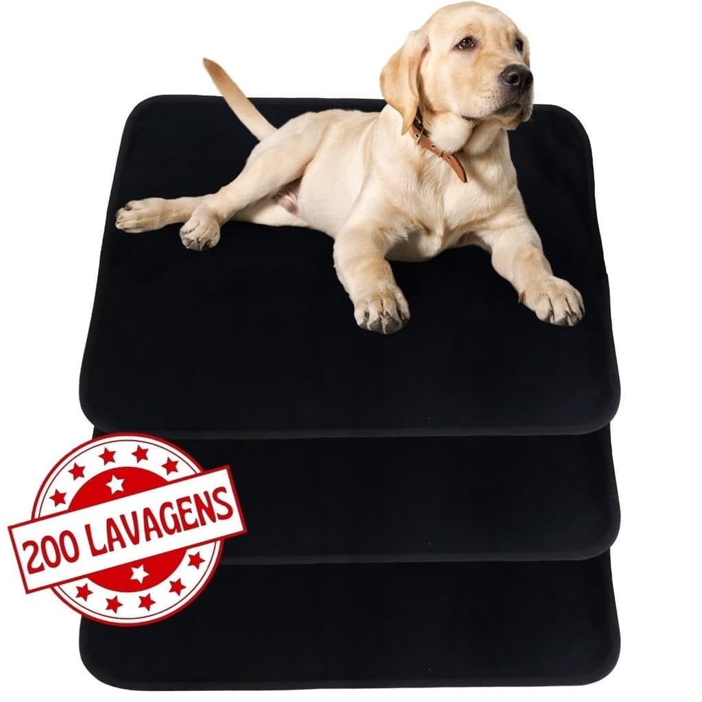 3 Tapetes Higiênicos 70x50 Preto Laváveis para cães 200 Lavagens - Alta Absorção