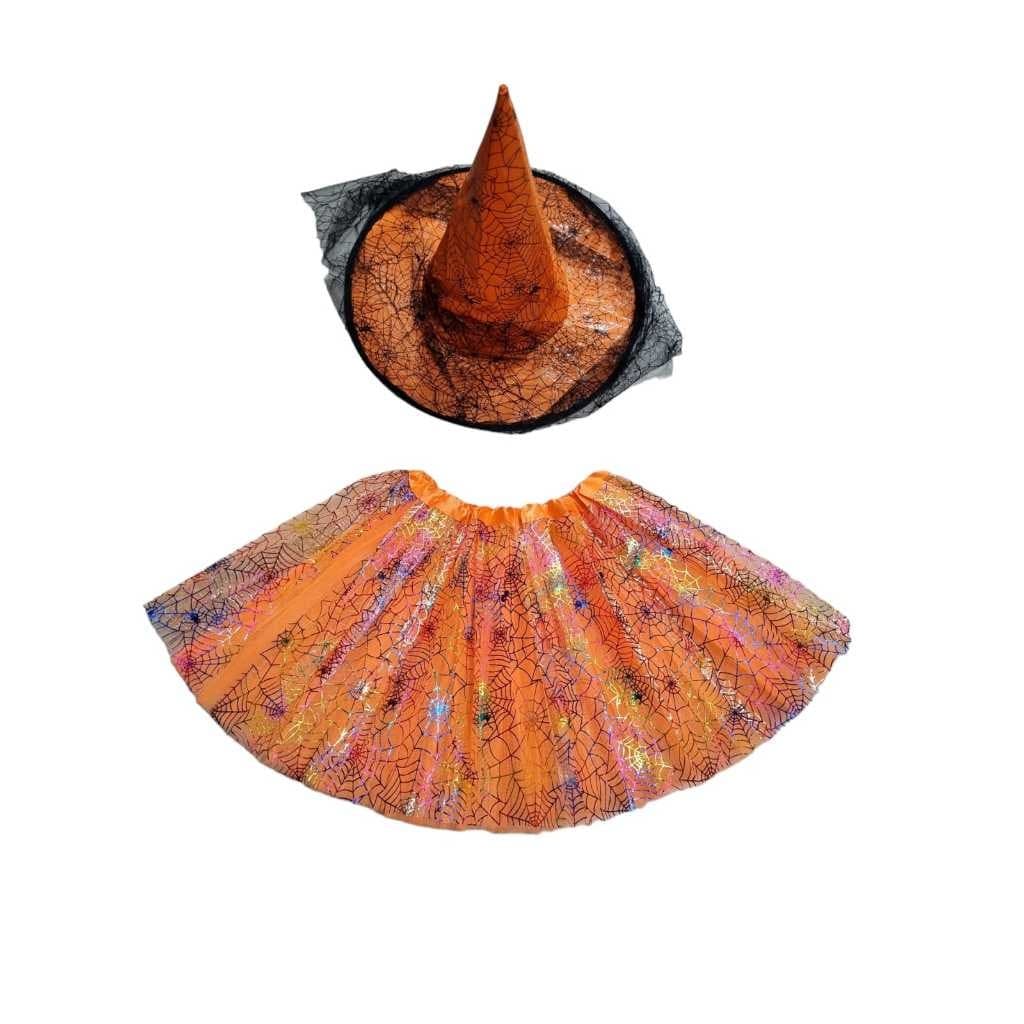 Kit Saia e Chapéu Bruxa Dupla Cor Halloween Festa Fantasia e cosplay