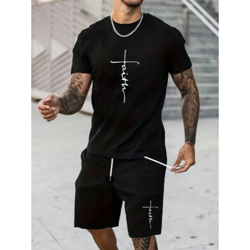Conjunto Masculino Faith Camiseta 100% algodão e Short Tactel Estampado