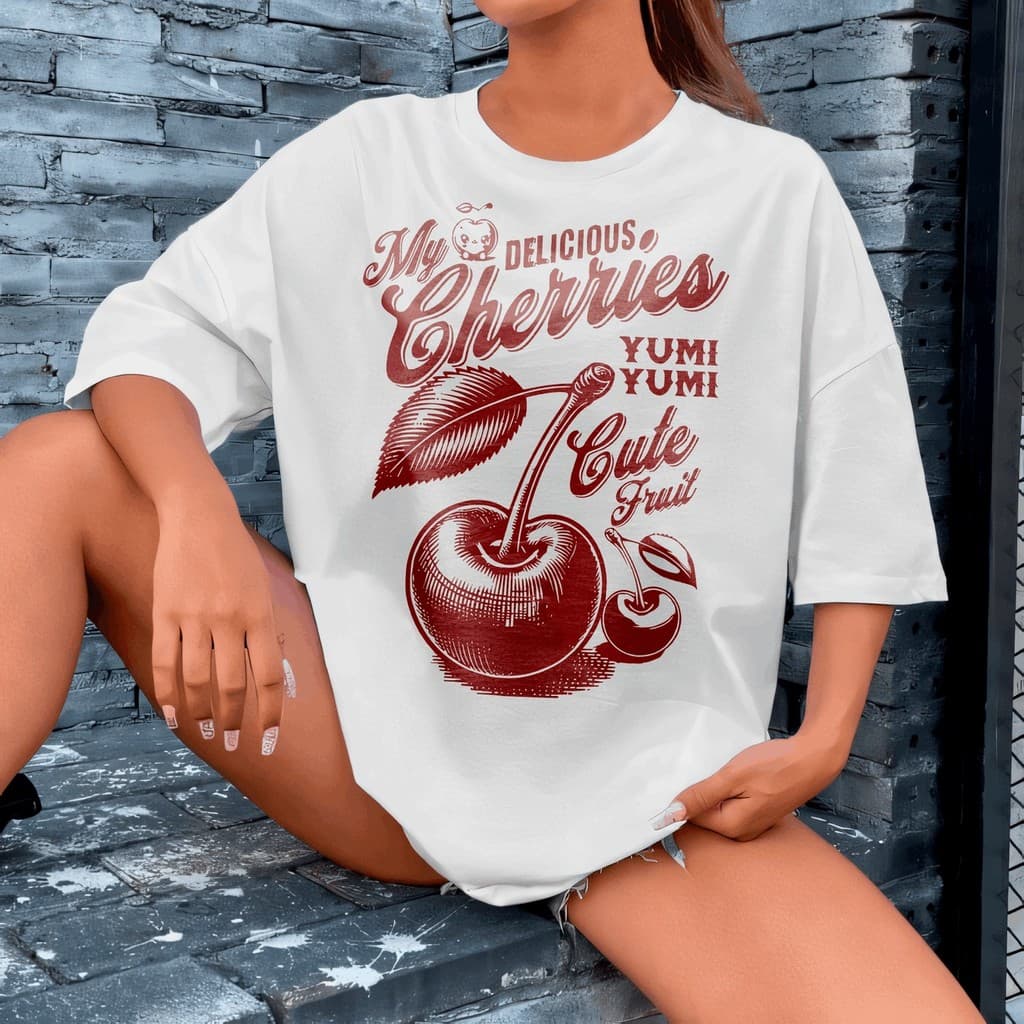 Camiseta Larga Cherries Cerejas Yumi