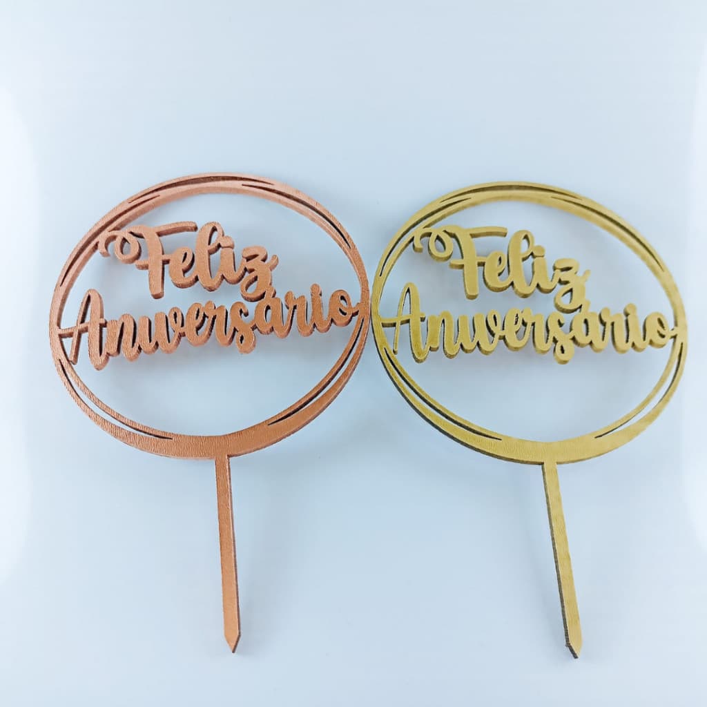 Kit de 2 Topos em Mdf "Feliz Aniversário"