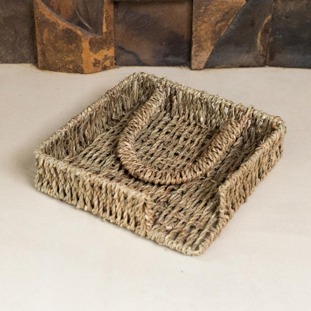 Porta Guardanapos Suporte em Sisal Wolff Fibra Natural Mesa Posta Grande com Trava Requintado Luxo Marrom