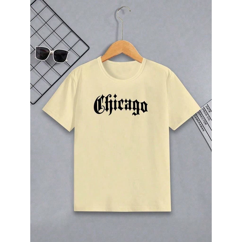 Camiseta Infantil Estampa Chicago bco novo Blusa em Algodão para Menino ou Menina
