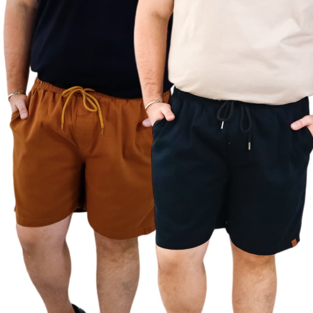 Short Sarja Masculino Com Bolso Kit 2 Bermuda Elastico tamanho G1 (50) até G5 (58)