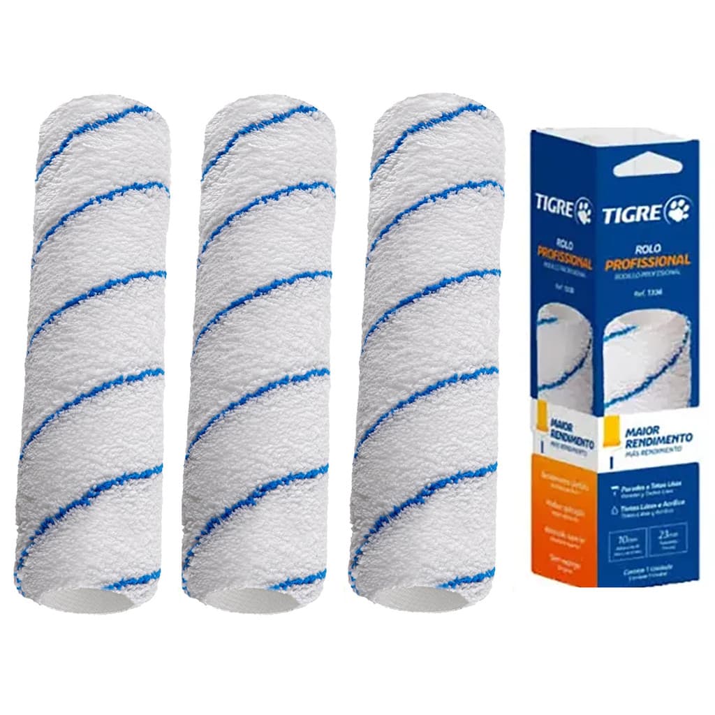 Kit 03 Rolo Lã Microfibra Profissional 23cm 1336 Tigre