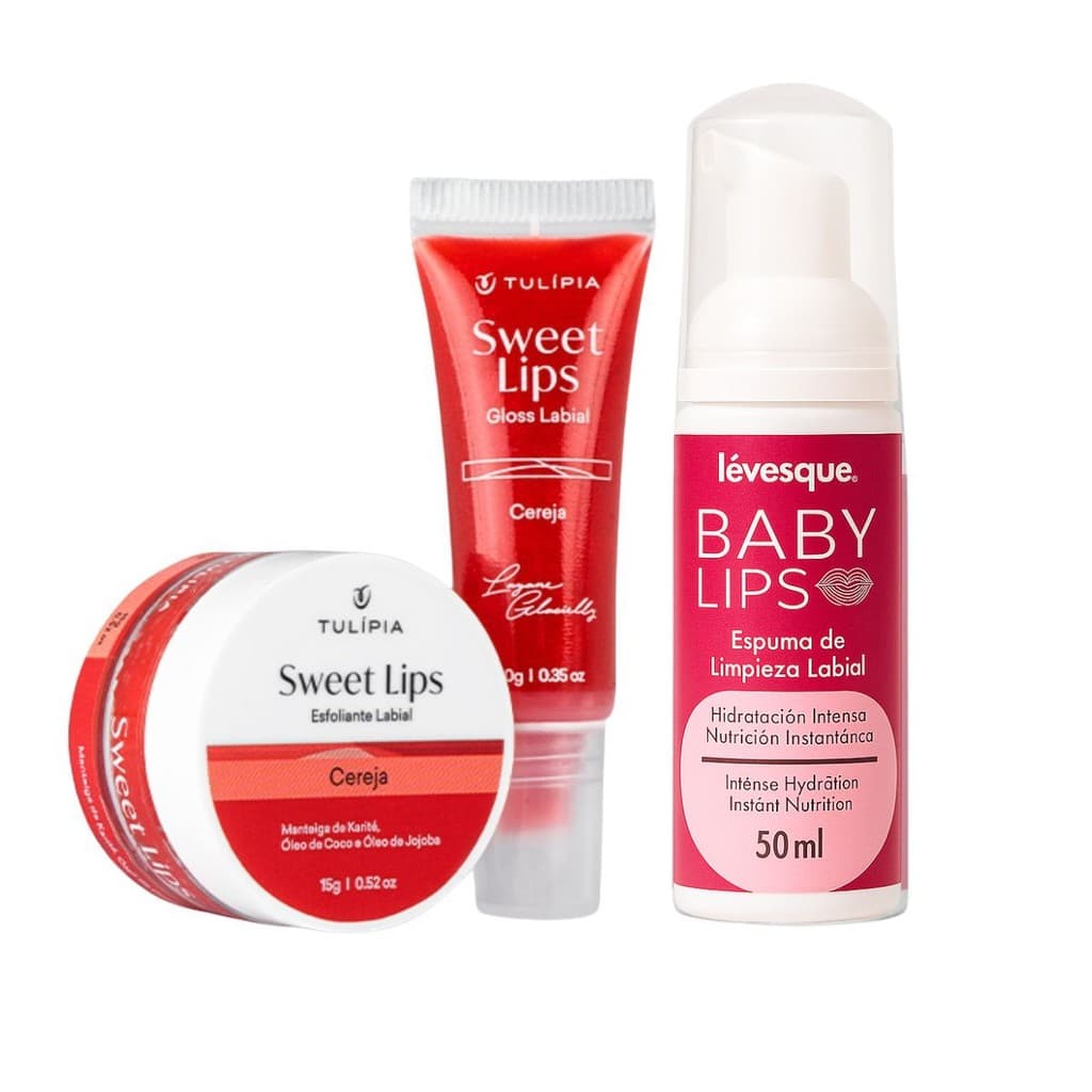 Kit Sweet Lips Gloss Esfoliante e Espuma Lévesque Labial Hidragloss Baby Lips Cereja