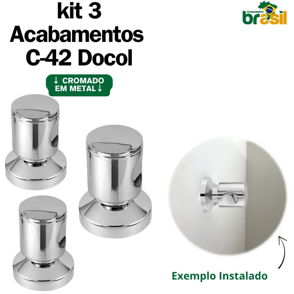 Acabamento Registro metal Pressão/Gaveta C42 padrão Docol 1/2, 3/4 Metal Chuveiro Kit 3 acabamentos