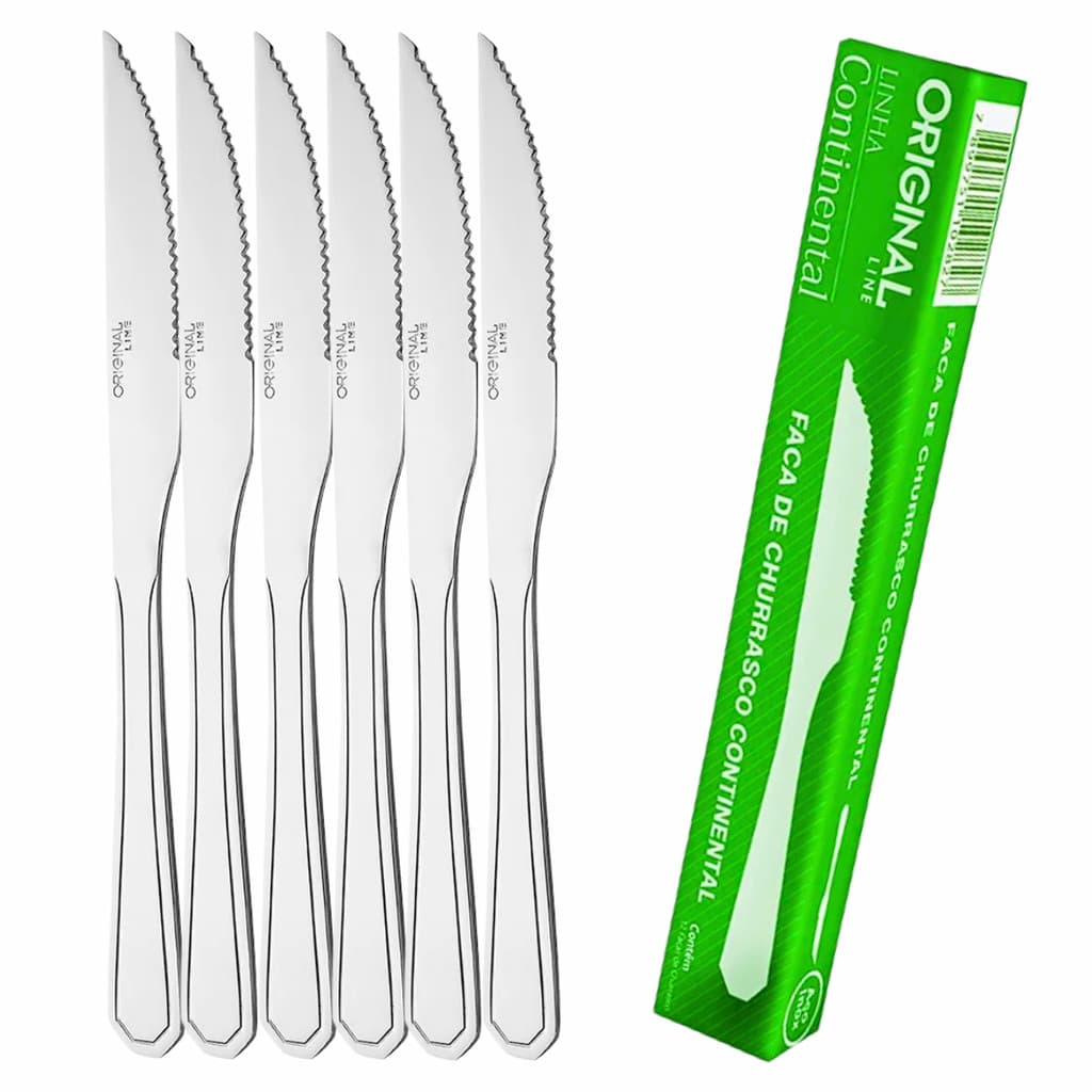 Kit 6 Facas de Churrasco Inox Continental Original Line Talheres Faqueiro Buffet Bar