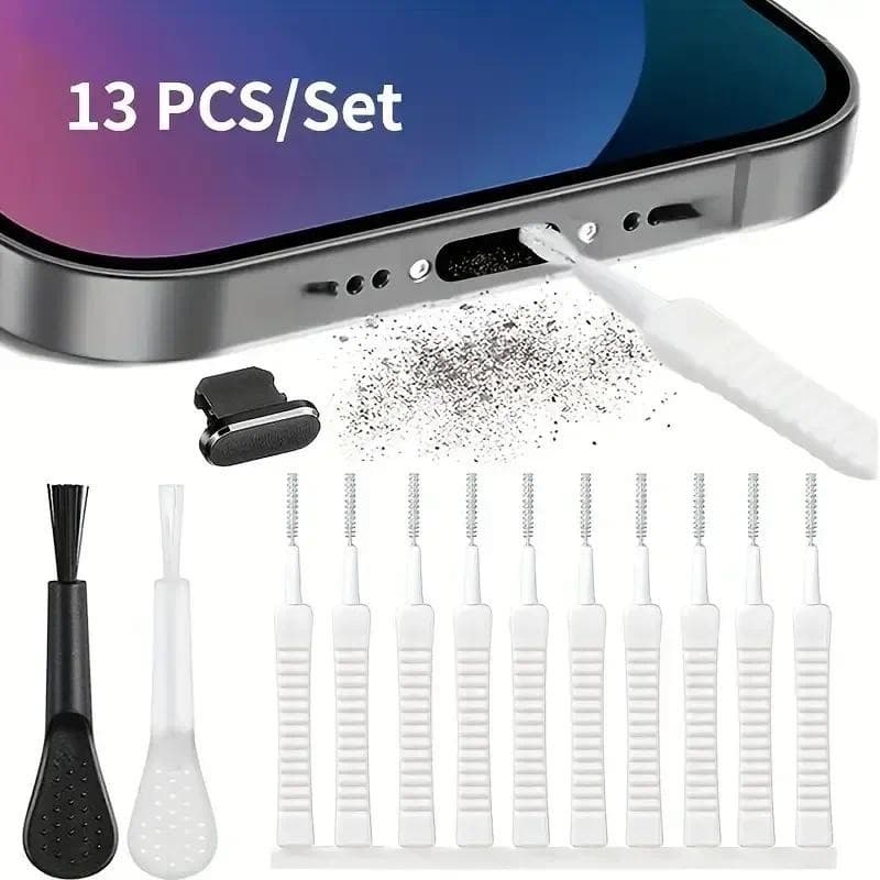 Kit De Limpeza De Porta De Plugue De Poeira Para Celular , 13 Peças , Ferramenta Teclado De Computador Iphone Tipo-C , A