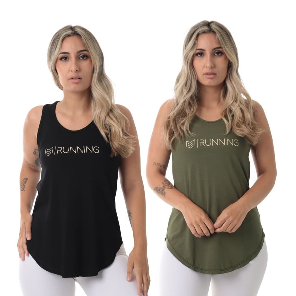 Kit 2 Camisetas Feminina Running Sallada Mista PRETO/VERDE