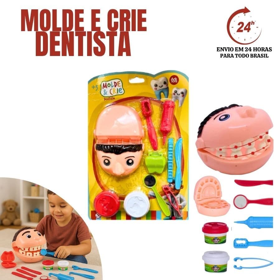 Massinha de Modelar Kit Infantil com Moldes Tipo Dentista Molde e Crie 10 Peças