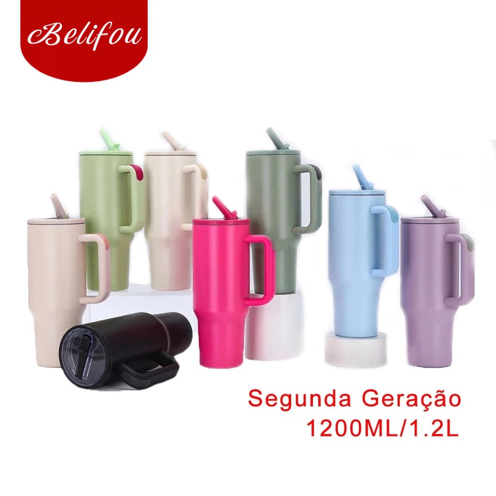 Belifou Garrafa Térmica Portátil De Aço Inoxidável 1200ml/1.2L Com Tampa E Canudo