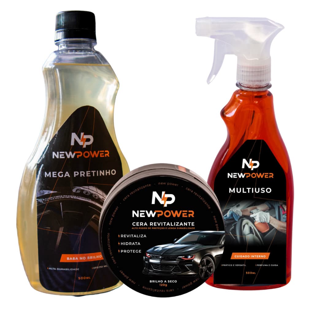 Cera Revitalizadora + Mega Pretinho Brilho Intenso + Multiuso New Power limpeza interna - 3 Itens