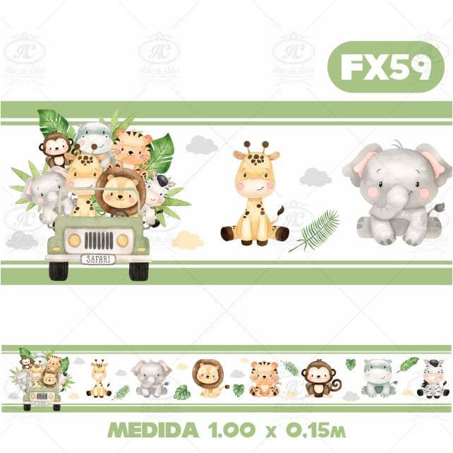 Kit 03 Faixas Decorativas Adesivo De Parede Infantil Safari Floresta